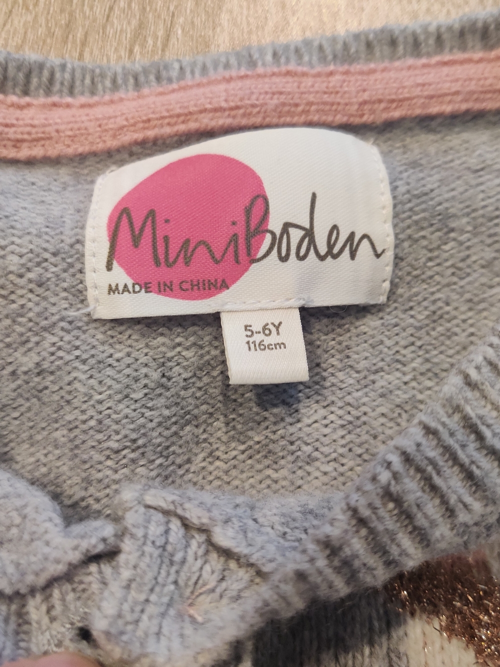 Mini Boden Girls' Gray & Cream Unicorn Cardigan with Rainbow Trim Size 5-6 Years - Picture 3 of 4